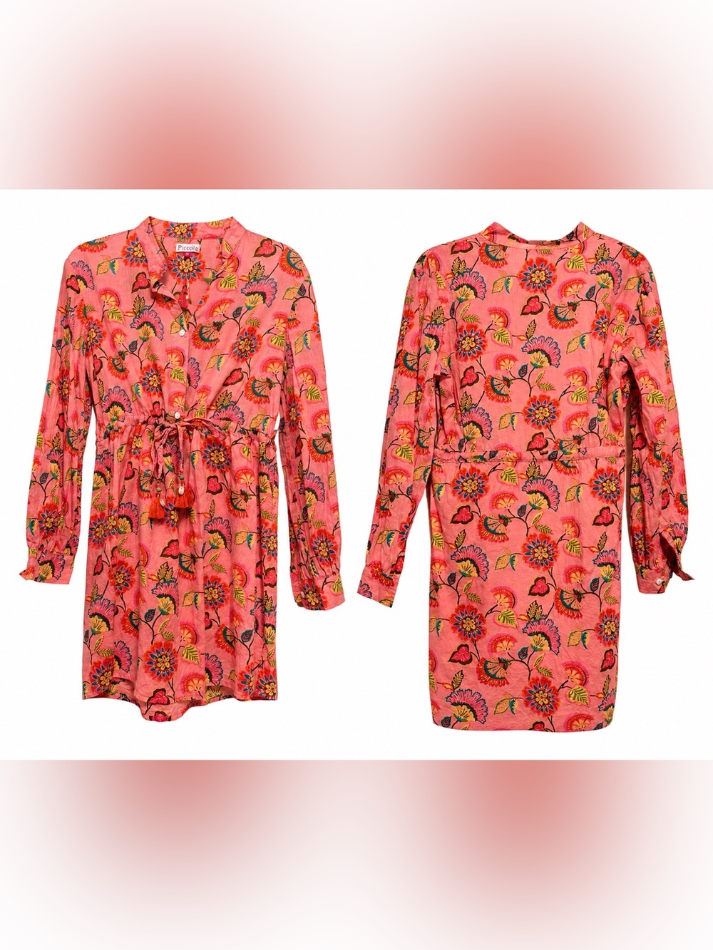100% cotton Pink Floral Drawstring Waist Dress